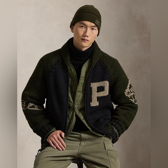 Polo Ralph Lauren Other - POLO RALPH LAUREN Wool Shawl-Collar Cardigan Black Olive Combo Men’s Size Large